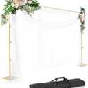 EMART Backdrop Stand, 8.5x10ft Width Adjustable Photography Background Support Poles with Heavy Duty Flat Base, Photo Metal Steel Pipe and Drape Frame Kit for Parties Birthday Wedding - Gold