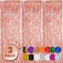 Voircoloria 3 Pack 3.3x8.2 Feet Rose Gold Foil Fringe Backdrop Curtains, Tinsel Streamers Birthday Party Decorations, Fringe Backdrop for Graduation, Baby Shower, Gender Reveal, Disco Party