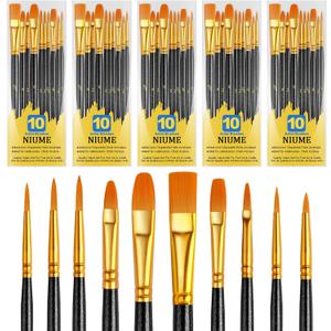 Acrylic Paint Brushes Set, 50Pcs Round Pointed Tip Artist Paintbrushes for Acrylic Painting Oil Watercolor Canvas Boards Rock Body Face Nail Art, Halloween Pumpkin Ceramic Crafts Supplies, Black