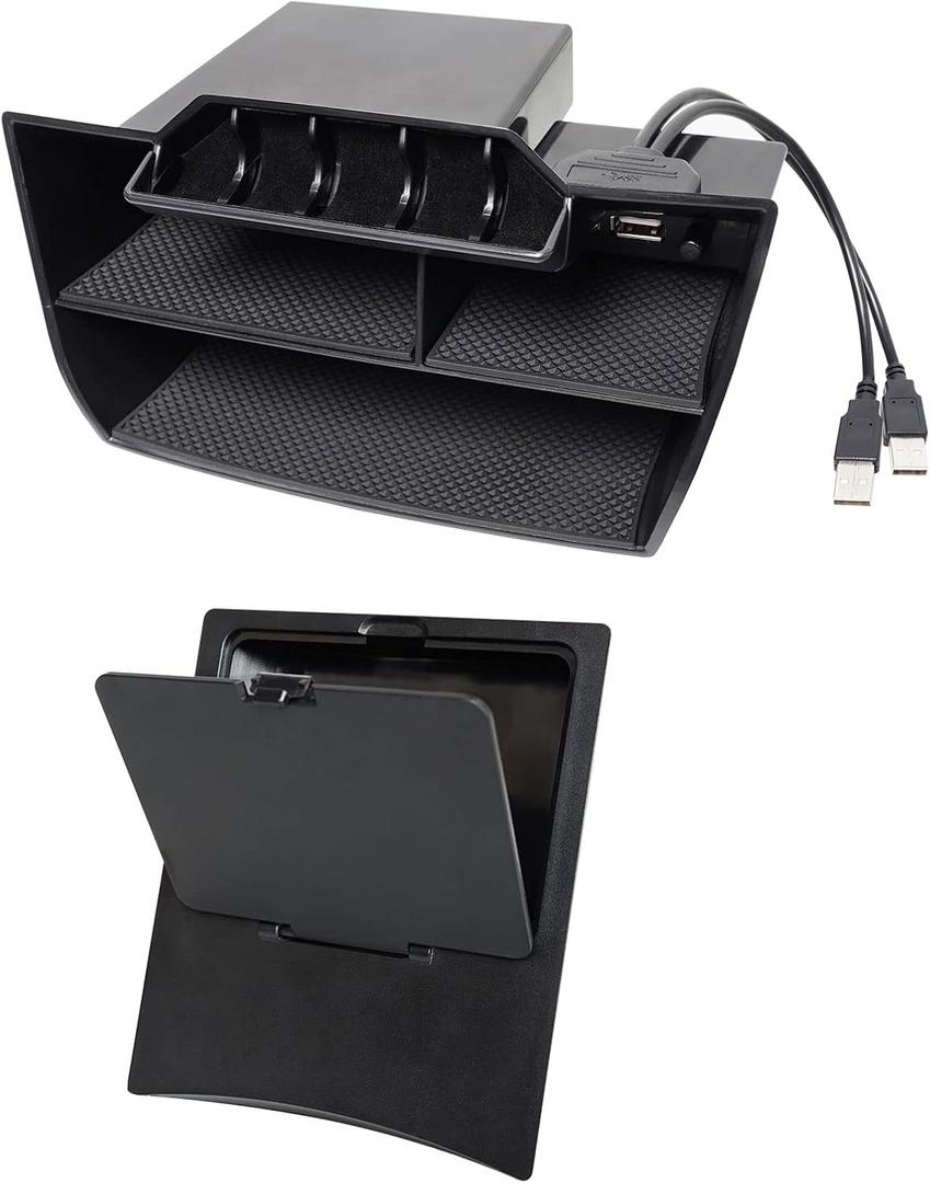 CarQiWireless Center Console Organizer for Honda Civic 2021 2020 2019 2018 2017 2016 | Custom Fit Accessories for 10th Civic Hatchback Sedan | 2PCS Hidden Storage Box with USB Cable, Anti-Slip Design