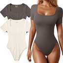 OQQ Women's 2 Piece Bodysuits Sexy Ribbed One Piece Square Neck Short Sleeve Bodysuits L