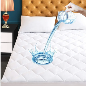 King Size Quilted Fitted Mattress Pad, Waterproof Breathable Cooling Mattress Protector, Stretches up to 21 Inches Deep Pocket Hollow Cotton Alternative Filling Noiseless Mattress Cover