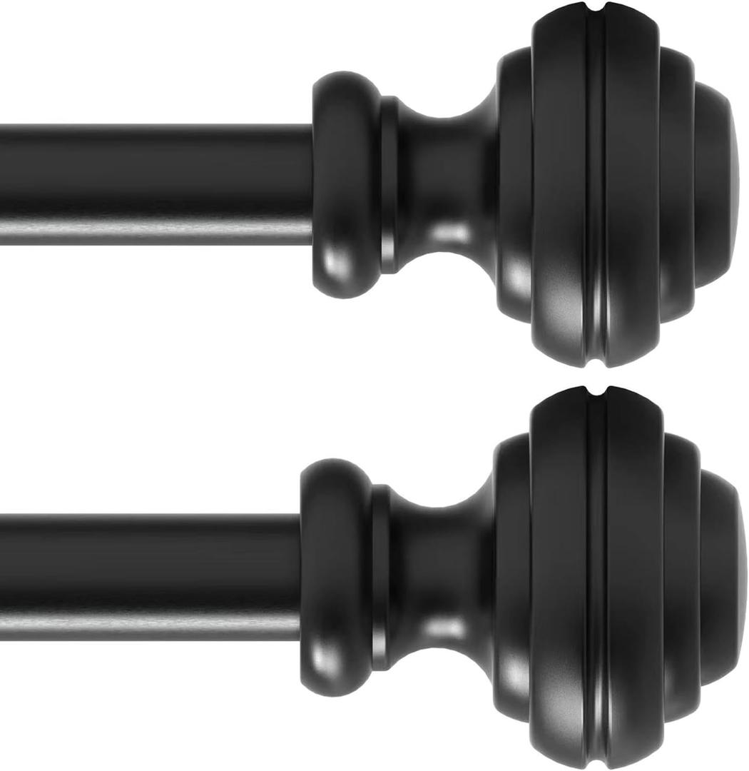 Curtain Rods for Windows 16.5-45 inch,3/4 inch Heavy Duty Adjustable Decorative Curtain Rod with Modern Finials,2 Pack Window Rods for Bedroom, Living Room,Patio and Kitchen (Black)