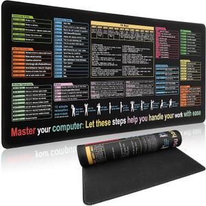 2 x Large Mouse Pad-Excel Cheat Sheet Desk Pad, Extended Desk Mousepad with Excel Shortcuts, Non-Slip Gaming Mouse Pad with Stitched Edges, Non-Fade Mouse Mat for Office Home & Gamers
