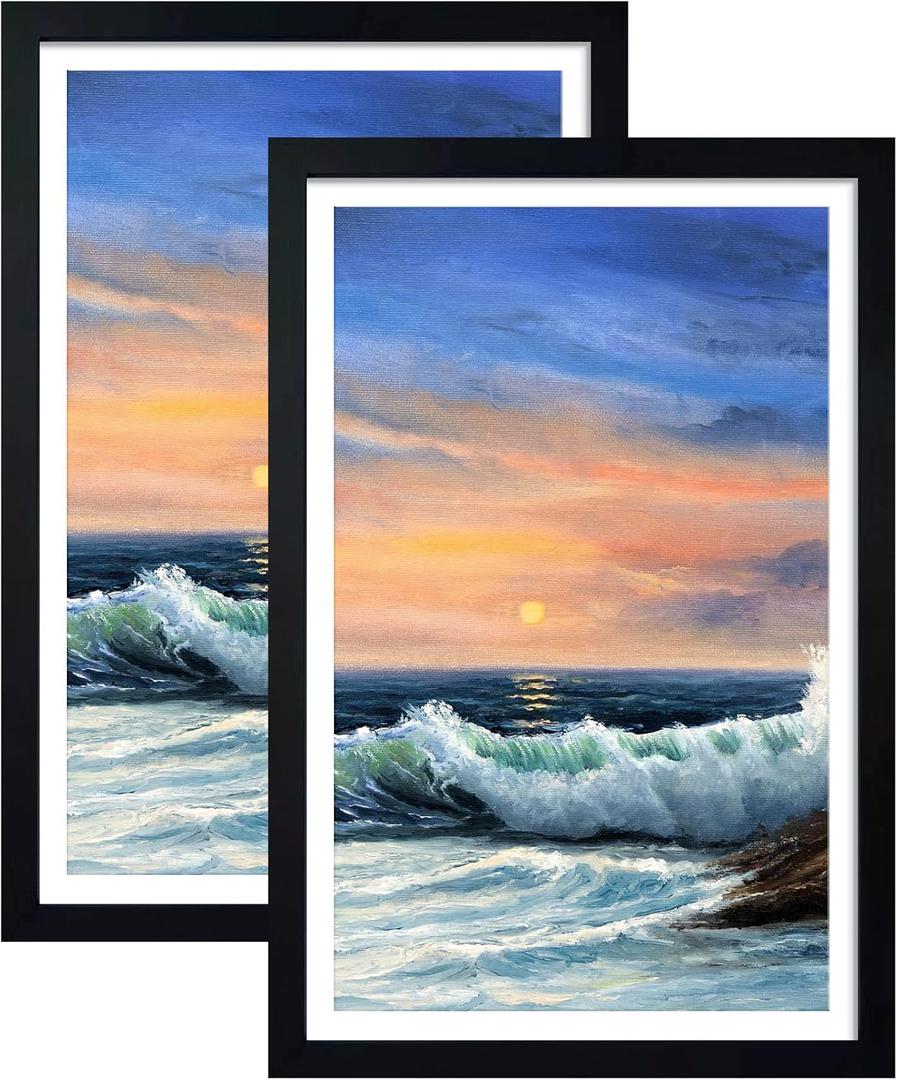 LUCKYLIFE 12x18 Poster Frame Black Set of 2, Display Pictures 11x17 with Mat or 12x18 without Mat, Wall Mount
