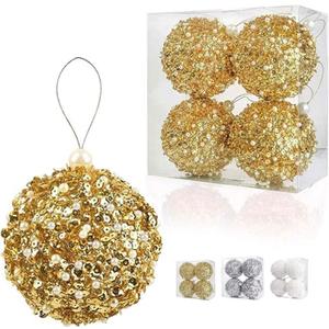 4.2" Gold Christmas Ball Ornaments, 4pc Set Gold Shatterproof Decorations, Plastic Materials, Large Ornaments for Christmas Tree, Hanging Xmas Wedding Party Holiday Decorations
