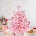 Wangchao Craft 20" Mini Pink Christmas Tree, Artificial Small Table Top Warm Lights, Star Treetop and Ornaments, Tabletop Christmas Tree for DIY Pink Christmas Decoration Gifts