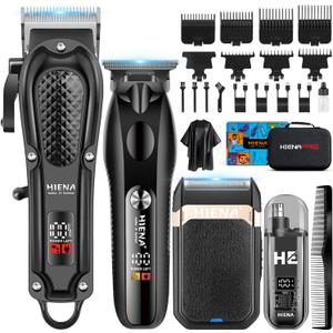 HIENA PRO Hair Clippers for Men Professional, Cordless Barber Clipper & T-Blade Beard/Hair Trimmer Set, Electric Razor Foil Shaver Nose Trimmer Barber Kit, Men's Hair Cutting Kit (Black)