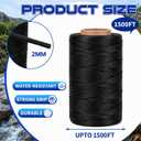 6000FT Total Black Waxed Twine 4 x 1500FT Rolls, 160LBS Waterproof Nylon Cord, 210D Polyester Braided Waxed String for DIY Crafts, Gardening, Leather Sewing, Cable Securing
