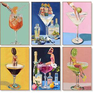 6 Pack Paint by Numbers Kit for Adults Beginners - 8x12 Inch Cocktail Adult Paint by Number Kits on Canvas, Cocktail DIY Acrylic Oil Number Painting Kits for Adults, Perfect for Gift Home Decor