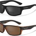 Missfive 2-Pack Mens Ultimate Bifocal Sunglasses with Readers Built In Sporty Upgraded Wrap Frame, UV400 Protection Driving & Reading Glasses for Outdoor +2.5 (Dark/Brown)