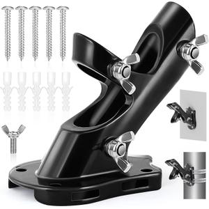 Flag Pole Holder, Anovo Flag Pole Brackets Mount Outside House Heavy-Duty Aluminum Metal Rust Proof Bracket 1" Inner Diameter 2 Positions with Hardwares for Outdoor Wall Mounting Porch(Black-1 Pack)