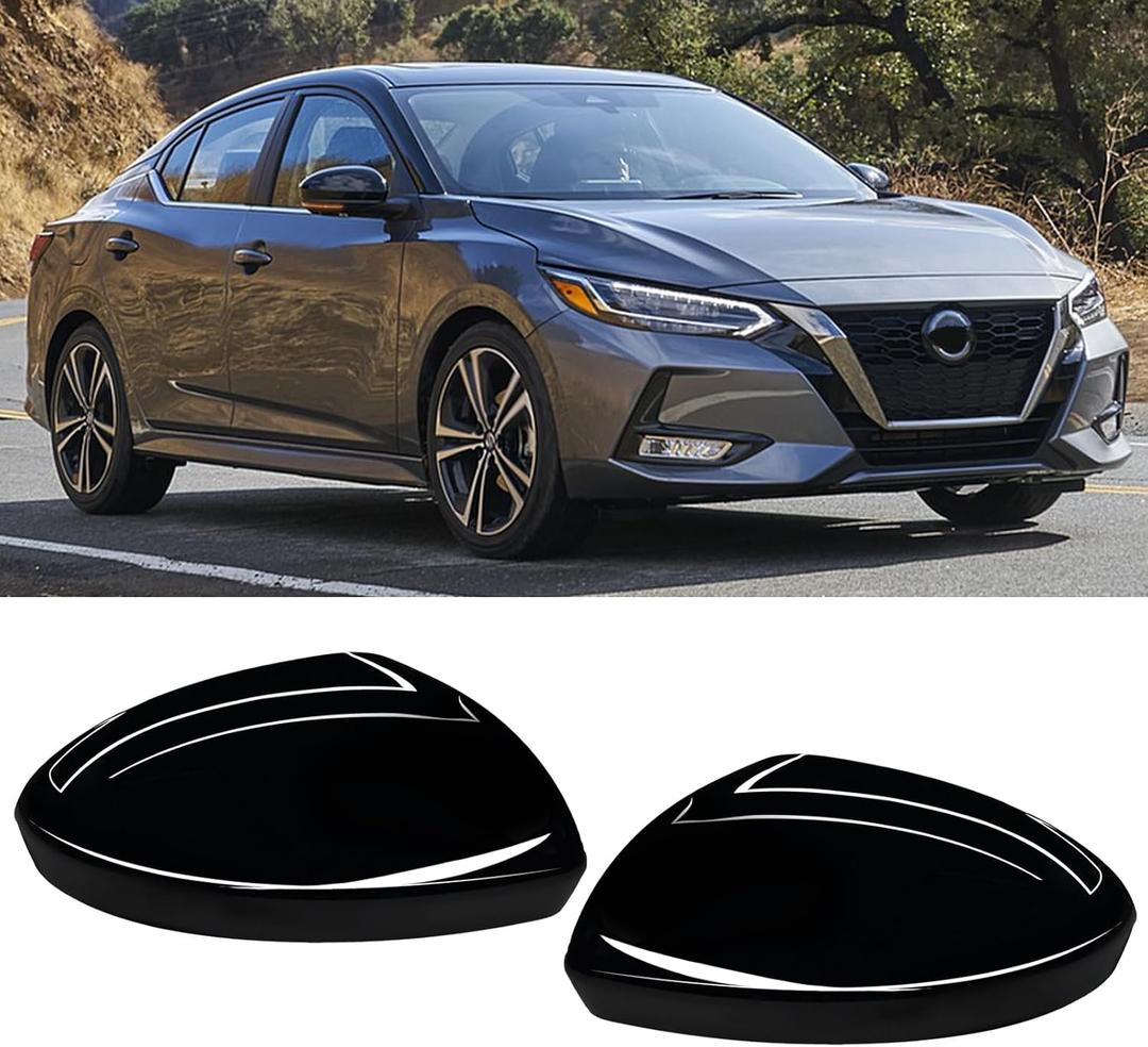 Moonlinks Compatible with Nissan Sentra 2020 2021 2022 2023 2024 Side Mirror Cover Replacement,Glossy Black Left Driver&Right Passenger Clip-on Mirror Cap for Sentra S/SR/SV/Sense/Advance/Exclusive