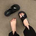 FIFILAPIN Women'S Rhinestone Chunky Platform Clip-Toe Beach Slippers Fashionable Round Toe Soft Bottom Non-Slip One-Step Outdoor Party Dating Sandals (black,6) (Black)