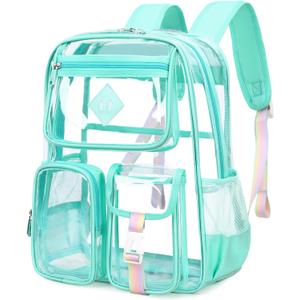 Clear Backpack for School,Heavy Duty PVC Transparent Bookbag for Girls Stadium Approved See Through Backpack (4-Turquoise)