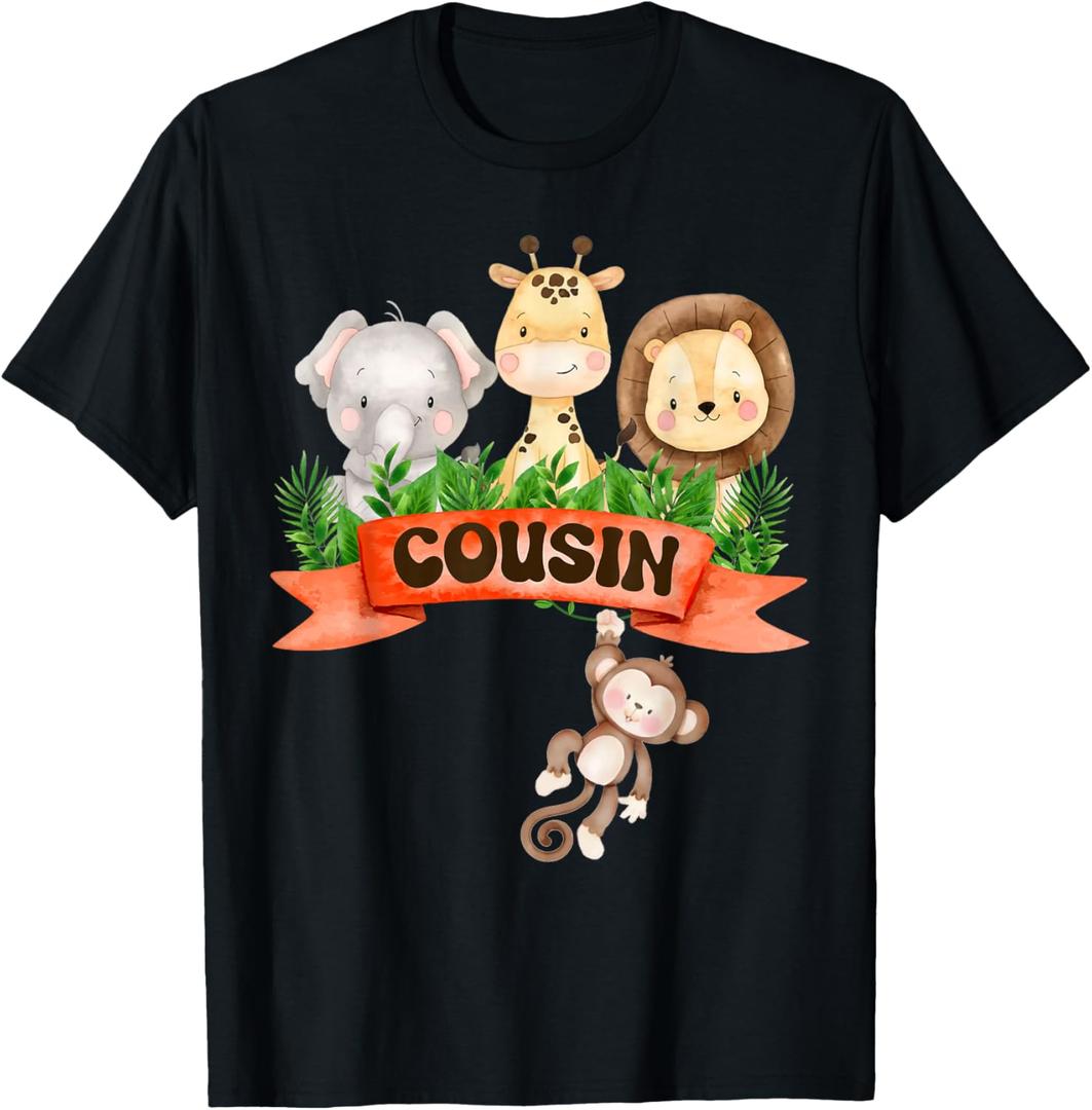 Cousin of the Wild One Zoo Birthday Safari Jungle Animal T-Shirt (Small, Black)