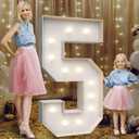 GGPL 4ft Number 5 Light Up Sign, Modern Marquee for Numbers 4 Feet Tall, Polypropylene Material, Tabletop Mount, Perfect for Party Decorations, White