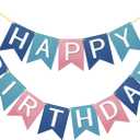 Pink Blue Happy Birthday Banner Theme Party Supplies Handmade Pre-Strung Garland Decorations Birthday Exquisite Signs Nursery Hanging Decor 13pcs