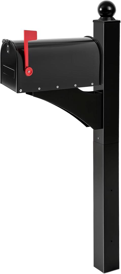 Colingmill Black 1 Set Iron Mailbox Posts with Mailbox for Outside Ground Mounting Post 56 Inch Tall Heavy Duty Architectural Stand with 8 Screws for Outdoor Use