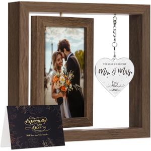 PIKPEOD Rotating Wedding 2026 Picture Frame 4x6  Bridal Shower & Engagement Gifts for Couples & Newlyweds  Mr & Mrs Personalized Gifts (brown)
