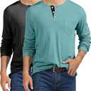 Ficerd 2 Pack Men's Henley Shirts, Long Sleeve Henley T-Shirts with Pockets Casual Front Placket Basic Henley Tee Tops (Dark Gray, Blue Green,Small)