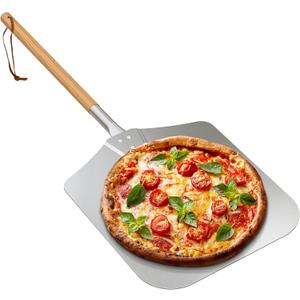 Long Metal Pizza Peel with Wooden Handle for Indoor & Outdoor Grill Oven, 12 x 14 inch Pizza Baking Spatula Paddle for Baking Bread Pies, 36 Inch Long