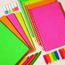 miikoul 8 Pack A5 Neon Spiral Lined Notebooks with 4 Pens 8.3" X 5.5" 80 Sheets/160 Pages Wide Ruled Notebook Spiral Journals Bulk Softcover Notepad Color Coded for Students Taking Class Notes
