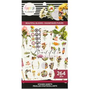 2 x Happy Planner Sticker Pack for Calendars, Journals, and Diaries, Multicoloured Scrapbook Accessories, Beautiful Blooms Theme, 25 Sheets, 264 Total Stickers