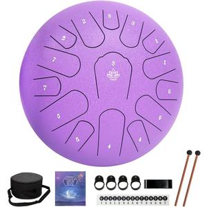 Rain Drum for Outside Garden,Steel Tongue Drum 12 Inches 15 Notes Musical Instruments, Handpan Drum Percussion Instrument, with Soft Bag, Music Book, 2 Mallets, for Meditation or Yoga (Purple)