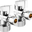 2 Pack Premium Brass (1/2" Nominal Comp) 5/8" OD Comp x 3/8 Inch OD Compression Quarter Turn Water Angle Stop Valve Shut Off