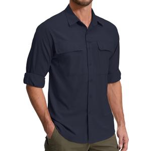 Men's Long Sleeve Hiking Fishing Shirts UPF 50+ Sun Protection Quick Dry Shirts Outdoor Travel Safari Camping (X-Large, Azure Blue)