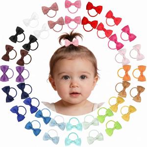 CLLOT 40Pcs 2 Inches Baby Bows Hair Ties Mini Boutique Hair Bows Durable Elastic Rubber Ribbon Hair Band Accessories for Toddlers Infants Kids Under 2 Years Old