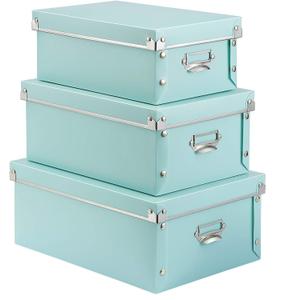 SEEKIND Foldable Storage Box with Lids and Handles Decorative, 3 in 1 Set, Multiple Size Plastic Box for Clothes, Cosmetic, Books