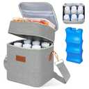 PIIOSER Breastmilk Cooler Bag with Ice Pack Fits 6 Baby Bottles Up to 9 Ounce, Insulated Baby Bottle Tote Bags, Double Layer Waterproof Leak-Proof with Shoulder Strap for Nursing & Working Mom, Grey