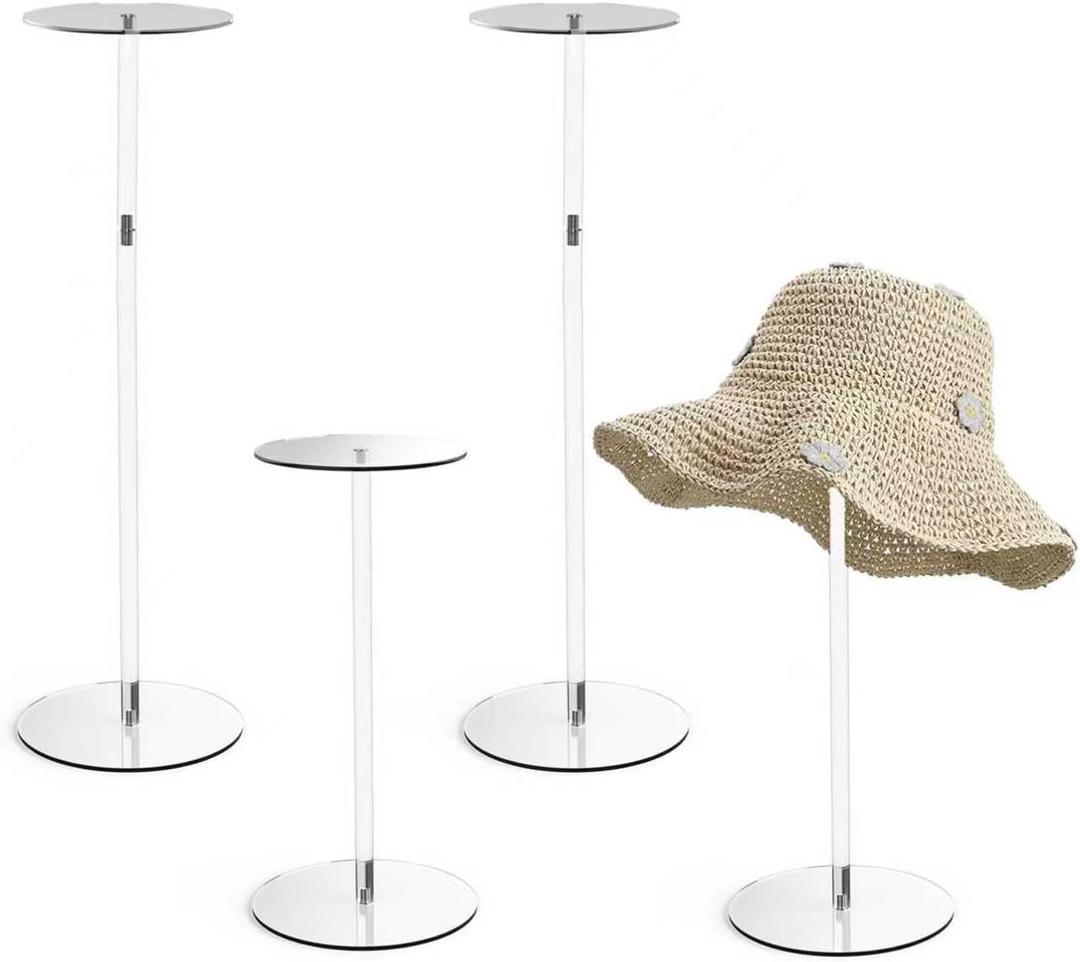 Acrylic Clear Hat Display Stand, 12" to 17" Adjustable Height Hat Holder, Wig Hat Display Rack, Round Acrylic Risers for Display Hat (4 pcs)