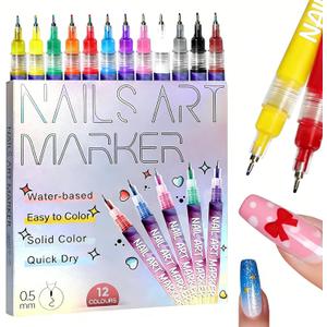 Nail Art Pens for Painting Nails 0.5mm Fine Tip - Nail Art Markers for Kids, Girls & Gel Nails, Quick-Dry Nail Polish Pens for Painting Nails, Dotting & Drawing Designs (12-Color Kit)