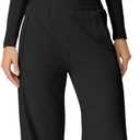 QINSEN Womens 2 Piece Sets Long Sleeve Slim Fit Crop Tops Wide Leg Pants Matching Lounge Set, Black, Small