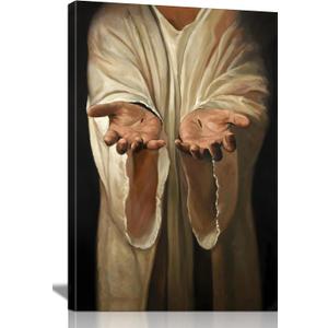 Framed Jesus wall art The Hand of God Christ Religion Canvas The Jesus Hand Wall Decor Bible Pictures Posters Prints Paintings for Living Room Bedroom Church Decorations 24x16 Inch Ready to Hang