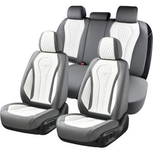 Coverado Seat Covers, Car Seat Covers Full Set, White Car Seat Cover, Car Seat Cushion Waterproof, Front Seats Back Seat Covers, Luxury Seat Cover Car Seat Protector Universal Fit Most Cars