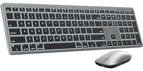 SABLUTE Bluetooth Keyboard and Mouse for Mac — 7-Color Backlit, Multi-Device, Rechargeable, Full-Size Wireless Keyboard Mouse Combo with Quiet Scissor-Switch Keys & Tilt Legs for Mac (Space Gray)