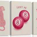 3Pcs Pink Leopard Canvas Wall Art Trend Cheetah Wall Decor Painting Pink Coquettish Cherry Lips Prints Lucky 8 Ball Y2k Aesthetic Picture for Girls Bedroom Dorm Room Decoration 16x24in Framed