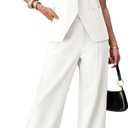 luvamia Vest Pants Suits for Women Dressy 2 Piece Business Casual Outfits Sleeveless Blazer Wide Leg Pants Pantsuit Sets (Medium, Cream White)