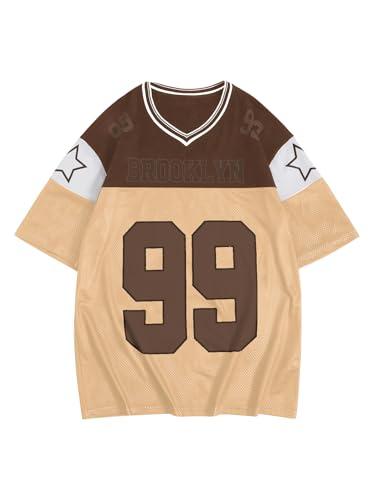 SOLY HUX Men's Short Sleeve Letter Graphic Tees Crew Neck Drop Shoulder Jersey Tee Shirt Streetwear Brown Letter Medium