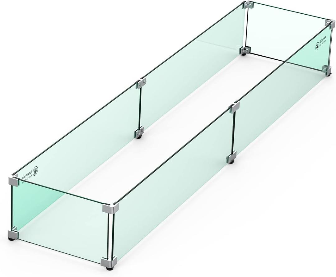 Skyflame Fire Pit Table Glass Wind Guard - 54" x 12", Thick Linear Heat-Resistant Tempered Glass Flame Shields with Hard Aluminum Corner Brackets and Rubber Feet for Propane, Gas, Outdoor
