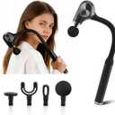UFFAE Brushless Motor Massage Gun with Upgraded Extension Handle, Back Massager for Pain Relief Deep Tissue with 4 Massage Heads & 5 Speed Levels, Black Silver