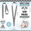 MotiMind 30 Sets Vintage Racing VIP Pass Cards with Checkered Racing Lanyards Bulk PVC Retro Vintage VIP Pass Cards with White and Black Lanyards for Race Car Birthday Party Fast One Party Supplies