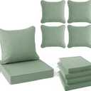 Summsun Outdoor Cushions for Patio Furniture, Faux Linen Water Resistant Backrest and Deep Seat Cushion Set with Removable Cover, Ties, Non-Slip Bottom, 22 x 22 Inch, Sage Green, Set of 4, 4P/22*22 + 22*20 Inch