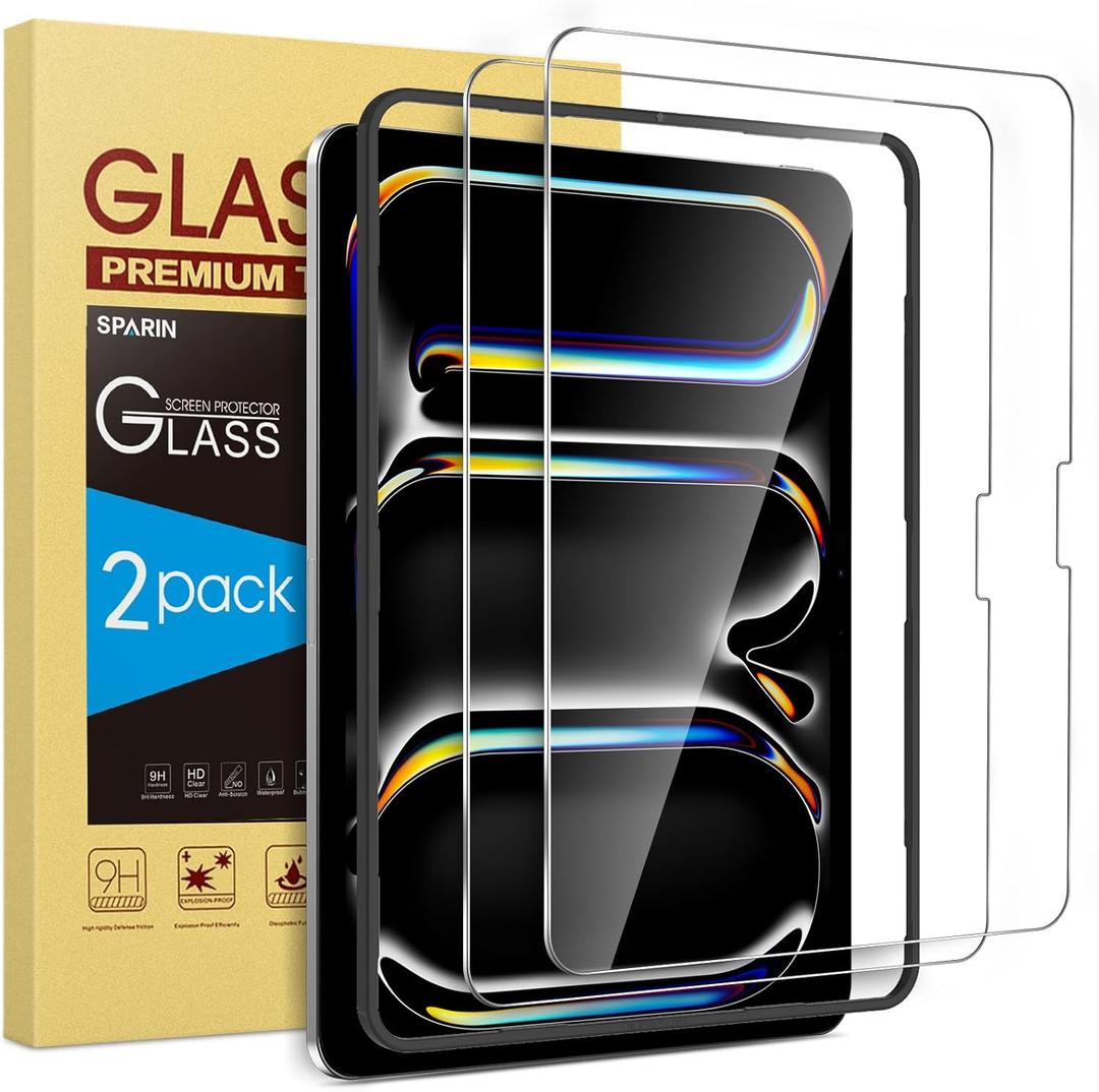 SPARIN Screen Protector for iPad Pro 11 Inch 2024 M4 (5th Generation), 2 Pack Tempered Glass Film Guard for iPad Pro 11, Alignment frame, Case Friendly, Apple Pencil Pro Compatible