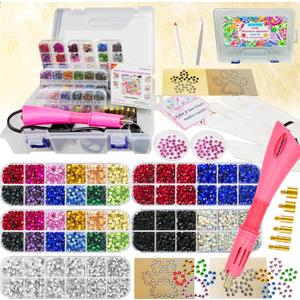 Hotfix Rhinestones Applicator Bedazzler Hot Fix Applicator Tool Kit with Crystals Gems 8600Pcs for Bedazzling Clothes Clothing Fabric Bedazzle, Heat Bedazzled Diamond Pen Setter Iron on Wand with Tips