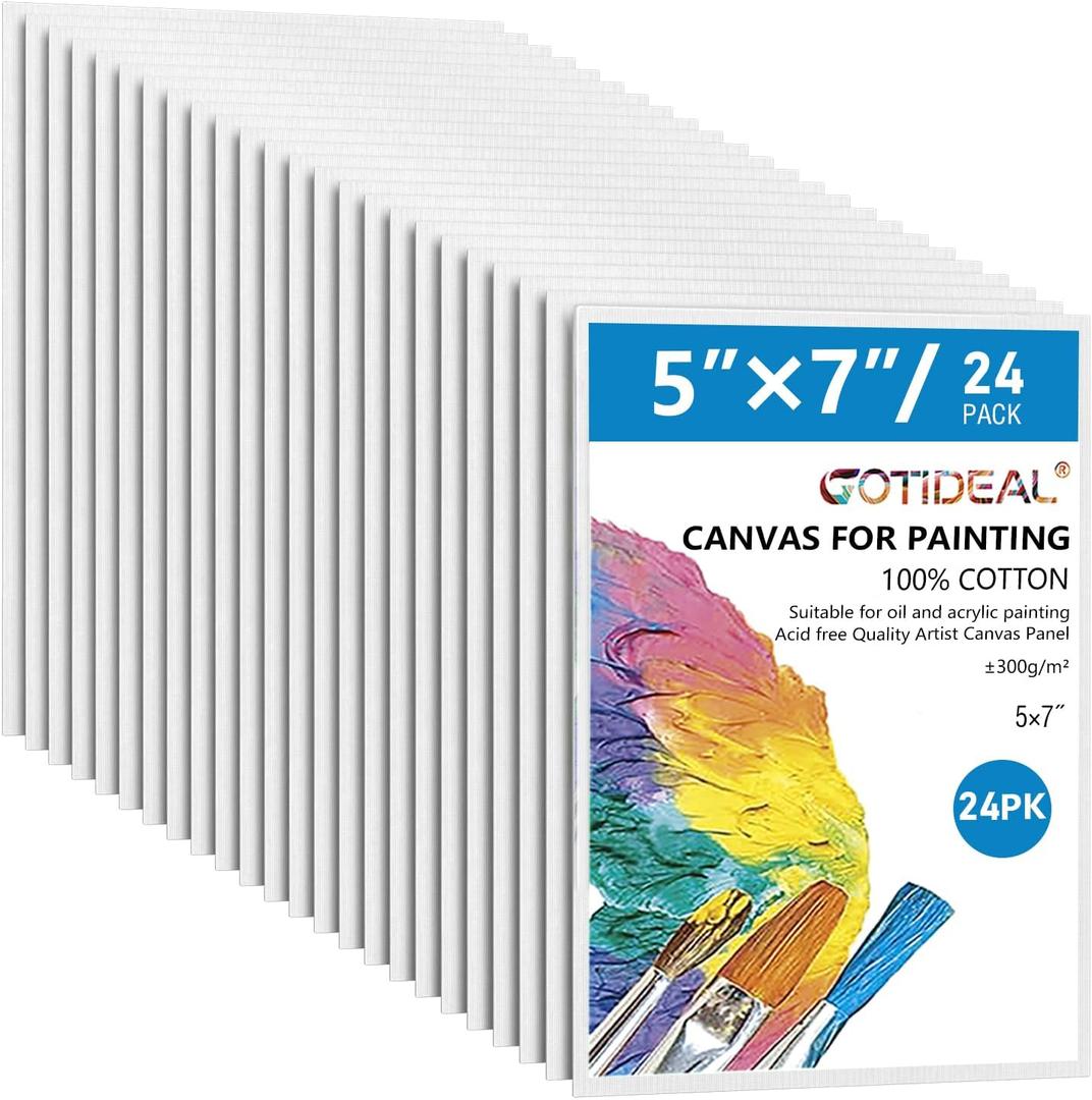 GOTIDEAL Canvases for Painting, 5x7 inch of 24, Professional Primed White Blank Flat Canvas Panels- 100% Cotton Artist Canvas Boards for Acrylics Painting, Oil Watercolor Tempera